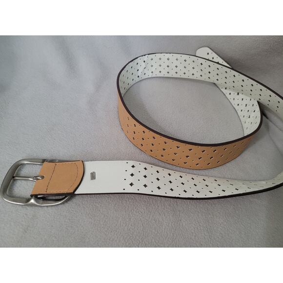 Relic Leather Reversible BELT Tan White Laser Cut Diamond Cut out Y2K40" - Picture 2 of 5